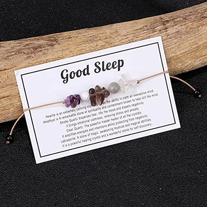 tenghong2021 Chakra Crystal Beaded Bracelet with Wish Card Adjustable Spiritual Anxiety Stone Beads Braide String Bracelet Yoga Meditation for Women Men Jewelry Birthday Gifts - style: Good Sleep