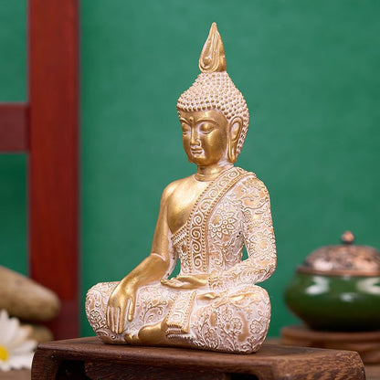 Golden Resin Buddha Statue7.87 Inch Serene Spiritual Art Piece, for Office Altar Collection to Enhance Focus & Mindfulness