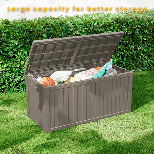 200 Gallon Outdoor Storage Box Patio Deck Box Waterproof, Resin Lockable Outside Large Storage Bin for Pool Cushion Furniture, Garden Tools UV-Resistant, Grey