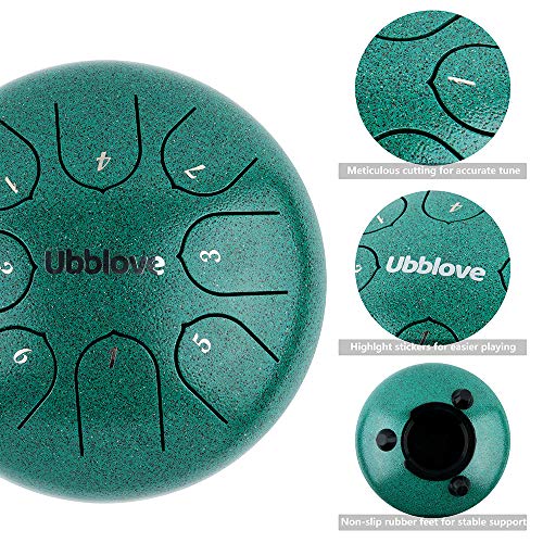 Steel Tongue Drum for Kids: 8 Notes 6 Inches Key of C Metal Steel Drums Instrument with Bag for Meditation, Yoga, musical education, zen tone (Green) - color: Green