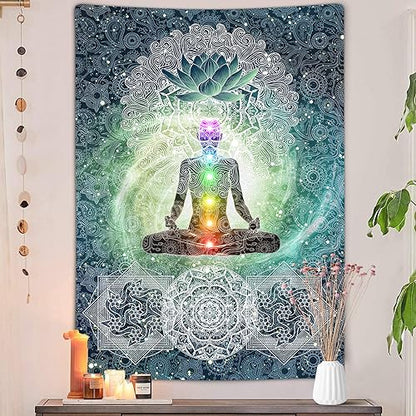 DYNH Meditation Vertical Tapestry, Yoga Decor Tapestry Wall Hanging for Bedroom, Lotus Tapestries Poster Beach Blanket College Dorm Home (40W X 60H) - size: 60"L x 40"W