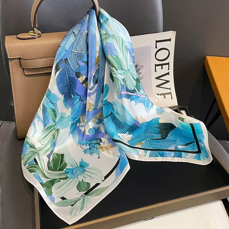 ANDANTINO 100% Mulberry Silk Square Scarf for Hair-25.6" X25.6'' Women Men Natural Silk Neckerchief Digital Printed Headscarf - color: Colorful Plants