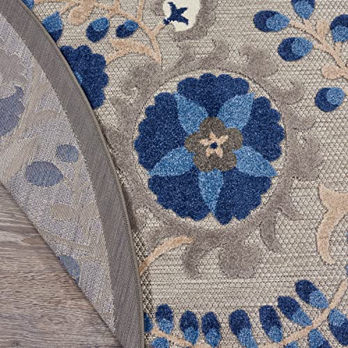 Nourison Home Aloha Natural Blue 4' x Round Area Rug - Easy Clean, Non Shedding, Bed Room, Living Room, Dining Room, Kitchen (4' x Round) - color: Natural Blue, size: 4' (Round)