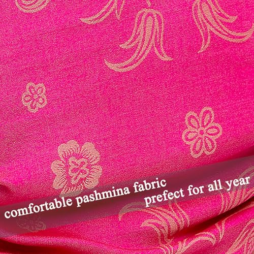 Pashmina Shawl Wrap with Ethnic Paisley Two Tone Jacquard Scarf for Women - color: Paisley-fuchsia