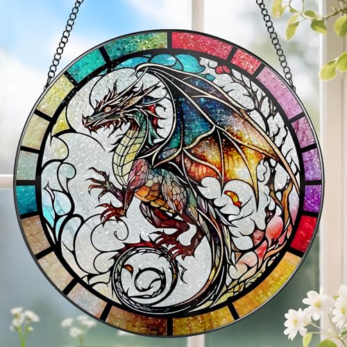 8 Inch Stained Glass Suncatcher Ornament, DOUHASU Dragon Sun Catchers Indoor Window, Stained Glass Window Hanging, Home Decor, Dragon Lovers Gifts for Men, Dad, Husband, Boyfriend - color: Dragon