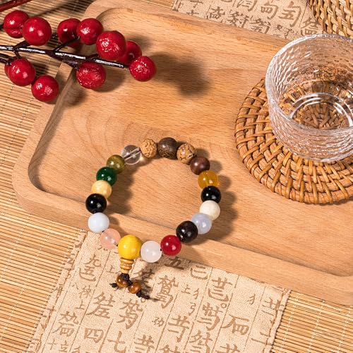 Handmade 18-Bead Bodhi Bracelet with Natural Crystals Chakra Balancing Feng Shui Jewelry for Meditation, Positive Energy & Spiritual Protection, Buddhist Wood Bead Accessory for Men/Women