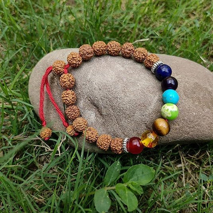 Wonder Care Authentic Rudraksha Mala | 5face Genuine Himalayan Rudraksha bracelet | Rudraksha Bead| Beaded Bracelets for Men | Pendant Necklace with Bead Bracelets - color: 6mm + 2pc Rudra 7 Chakra Bracelet