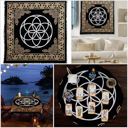Indian Consigners Altar Cloth Seed of Life Witchcraft Alter Tarot Spread Top Cloth Wiccan Square Spiritual 18 by 18 Sacred(Seed of Life Gold Silver) - color: Seed of Life Gold Silver