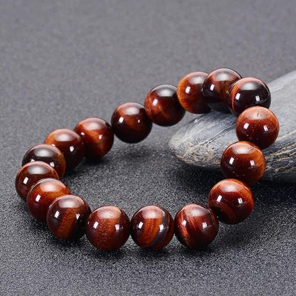 Single-pack of pure gemstone bracelets… - color: 12MM-Red-Tigers-9inch