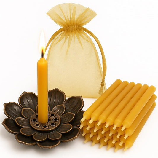 Kline Meditation Beeswax Candle Set 20 Minutes of Relaxation Made in USA - style: Set and Holder