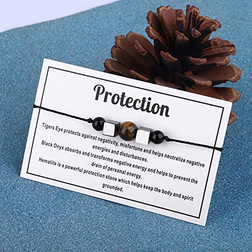 tenghong2021 Chakra Crystal Beaded Bracelet with Wish Card Adjustable Spiritual Anxiety Stone Beads Braide String Bracelet Yoga Meditation for Women Men Jewelry Birthday Gifts - style: Protection