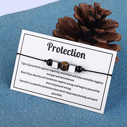 tenghong2021 Chakra Crystal Beaded Bracelet with Wish Card Adjustable Spiritual Anxiety Stone Beads Braide String Bracelet Yoga Meditation for Women Men Jewelry Birthday Gifts - style: Protection