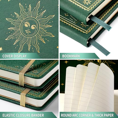 Artfan Ruled Notebook/Journal – Premium Thick Paper Faux Leather Classic Writing Notebook with Pocket + Page Dividers Gifts, Banded, Large, 144 Pages, Hard Cover, Lined (5.8 x 8.4) - Dark Green - color: Dark Green