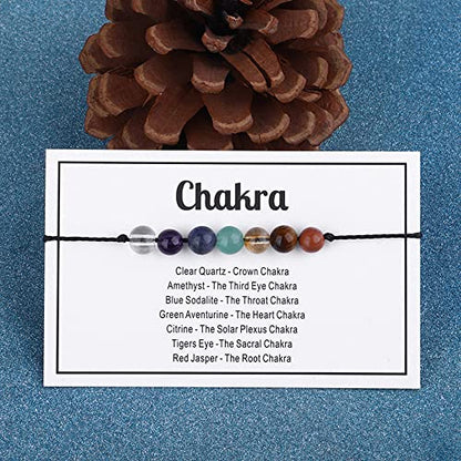 tenghong2021 Chakra Crystal Beaded Bracelet with Wish Card Adjustable Spiritual Anxiety Stone Beads Braide String Bracelet Yoga Meditation for Women Men Jewelry Birthday Gifts - style: Chakra
