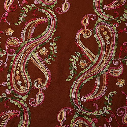 Embroidered Brushed Shawl Paisley Leaves Pattern Scarf Soft Ponchos Wrap Cape With Fringes - color: 012-sienna