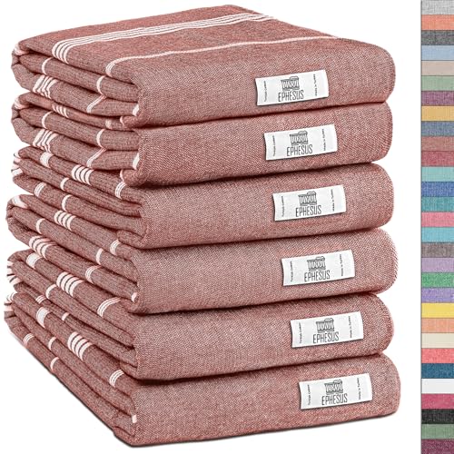 EPHESUS TOWELS Turkish Hand Towels - Set of 6 | 18" x 30" - Decorative Boho Turkish Hand Towel for Bathroom, Kitchen, Guest, Face, Hair, Tea, Dishcloth (Sultan, Terra) - color: Terra