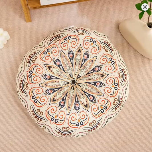 Mandala Pillow Cushion 16 x 16 Round Cushion for Yoga, Balcony, Patio, Meditation (White Mandala) Floor Pad - style: White Mandala
