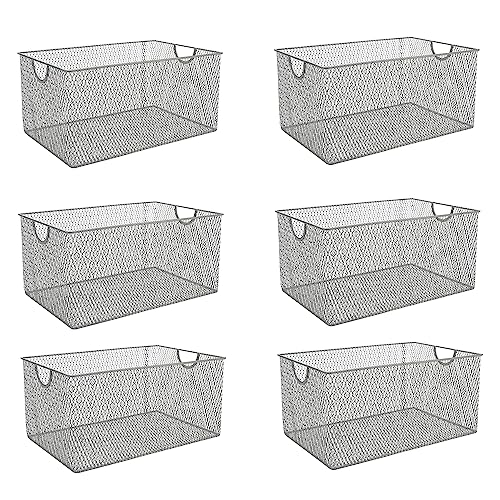 YBM HOME Kitchen Pantry Organizer Wire Baskets for Shelves, Cabinets, Pantry, Countertop, Mesh Open Storage Bin Metal Basket for Organizing Food Supplies, 6 Pack, 12.1x7.8x5.8 - size: 12.1 in x 7.8 in x 5.8 in
