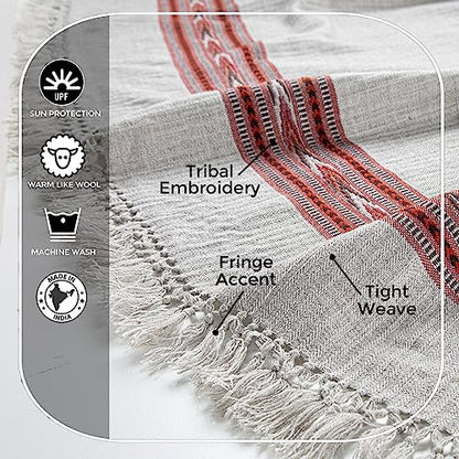 Exotic Meditation Shawl - Large Unisex Prayer Wrap, Oversize Scarf & Versatile Indian Stole Blanket - color: Light Grey