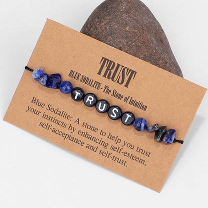 COLORFUL BLING Handmade Healing Chakra Beaded Bracelet with Spiritual Meaningful Card Crystal Natural Stone Strand Bracelet for Women Reiki Yoga Meditation Jewelry Protection Gifts - color: trust