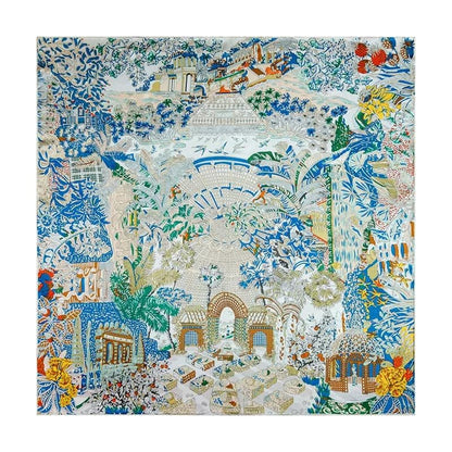 ANDANTINO 100% Silk Scarf 43" Large Square Lightweight Headscarf& Shawl–Women Hair Wraps-With Gift Packed - color: Beige&blue