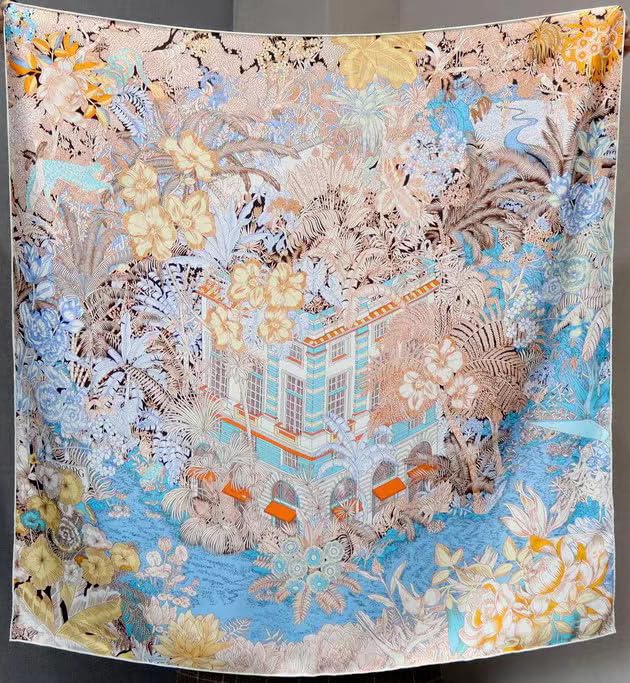 100% Pure Mulberry Silk Scarf 35" Large Square Lightweight Headscarf –Women’s Hair Wraps-With Gift Packed - color: Brown&blue-twill