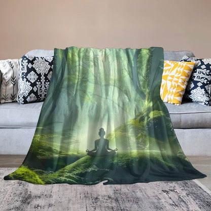 Woman Meditation Jungle Green Ultra Soft Flannel Fleece Bed Blankets Lightweight Cozy Throw Blanket Room Decor for Couch Chair Bedroom Adults Bedding Cozy Blanket Outdoor Travel Blankets 50"x6 - size: 60L" x 50W"