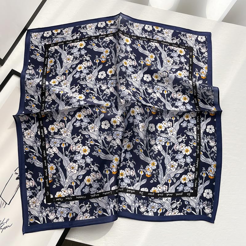 100% Mulberry Silk Neck Scarf - 21'' x 21'' Lightweight Neckerchief - Women Men Small Square Digital Printed Scarves - color: 067