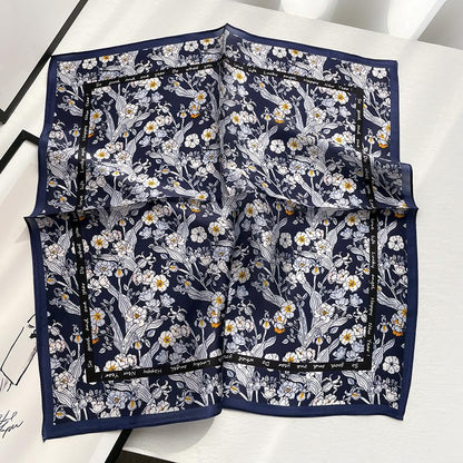 100% Mulberry Silk Neck Scarf - 21'' x 21'' Lightweight Neckerchief - Women Men Small Square Digital Printed Scarves - color: 067