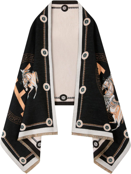 Women's Reversible Pashmina Shawl Wrap for Women Big Scarf Holiday Gifts - color: 12-black-white-orange