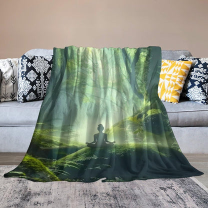 Woman Meditation Jungle Green Ultra Soft Flannel Fleece Bed Blankets Lightweight Cozy Throw Blanket Room Decor for Couch Chair Bedroom Adults Bedding Cozy Blanket Outdoor Travel Blankets 60"x8 - size: 80L" x 60W"