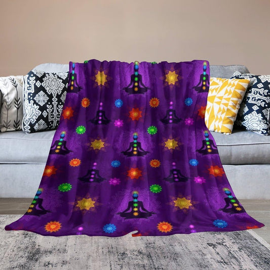 Soft Thin Flannel Plush Blanket Seven Chakra Yoga Meditation Lotus Purple Mandala, Lightweight Breathable Throw Blanket, Washable Home Decor Blanket, 40x50 in Small