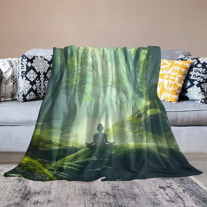 Woman Meditation Jungle Green Ultra Soft Flannel Fleece Bed Blankets Lightweight Cozy Throw Blanket Room Decor for Couch Chair Bedroom Adults Bedding Cozy Blanket Outdoor Travel Blankets 40"x5 - size: 50L" x 40W"