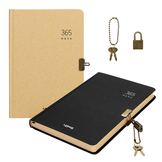 365 Day A5 Kraft Paper Hardcover Journals Notebook with Lock 1-Year Journal A Page A Day Daily Diary Scrapbook Numbered Blank Page Sketchbook Writing NotePad for journaling Schedule Agenda