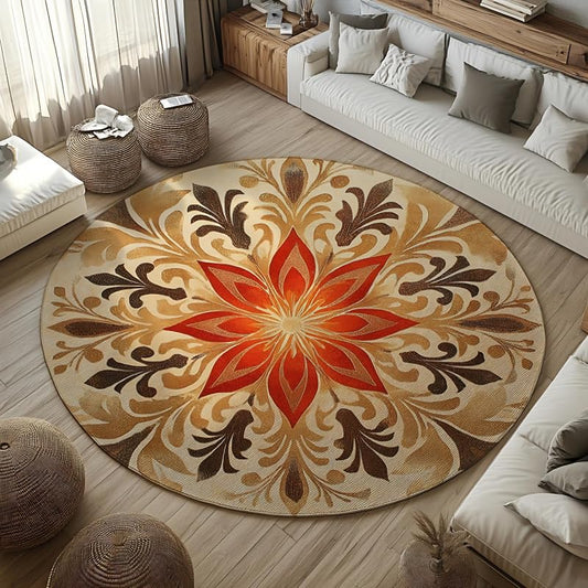 Round Area Rug, Golden Lotus Flower Design, Flannel Meditation Yoga Mat, 59x59 Inch, Soft Portable Floor Carpet for Living Room Bedroom Entryway (120 * 120cm/47.2 * 47.2inch)