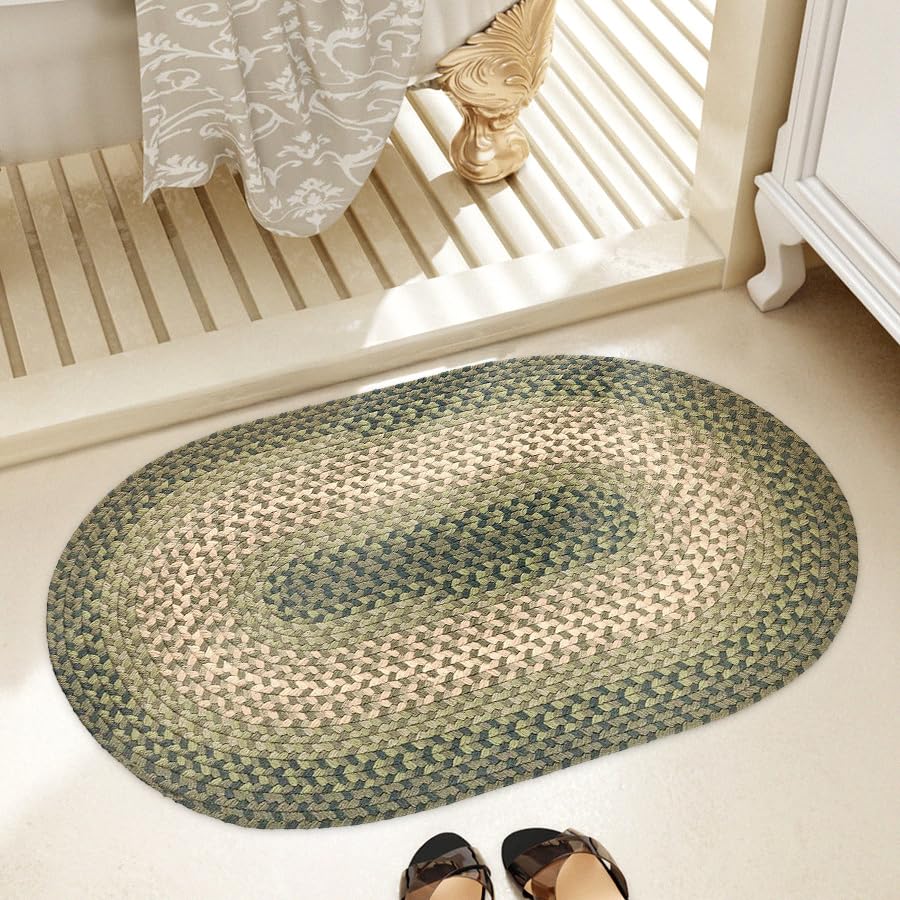 Tranquility TQ22 Green 2' x 3' Oval - Braided Area Rug, Home Decor, Floor Mat or Bedroom Rug - Easy Care, Ideal for High Traffic Areas in Hallway and Living Room - Made in USA