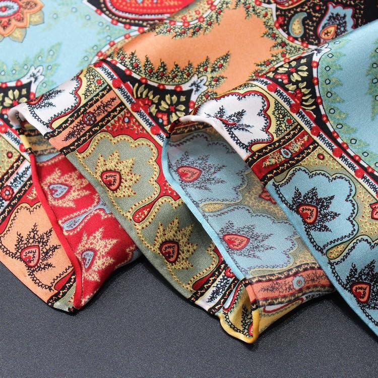 ANDANTINO 100% Silk Scarf 43" Large Square Lightweight Headscarf& Shawl–Women Hair Wraps-With Gift Packed - color: Paisley-blue