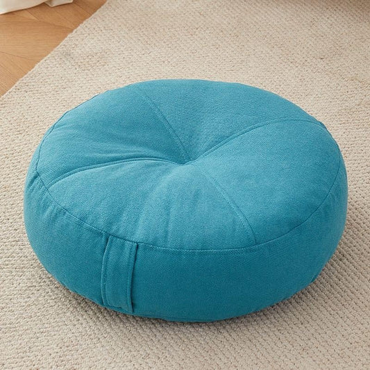 Zafu Meditation Cushion Round Floor Pillow 16 Inch Yoga Bolster for Sitting on Floor Linen Cushions Adults Tatami Pouf Living Room Bedroom Balcony Portable Seat Cushion(Blue(Linen)) - color: Blue(linen)