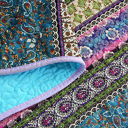 NEWLAKE Quilt Throw Blanket with Reversible Floral Patchwork, Blue Jacquard, 60X78 Inch - color: Ocean Blue