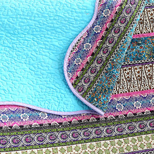 NEWLAKE Quilt Throw Blanket with Reversible Floral Patchwork, Blue Jacquard, 60X78 Inch - color: Ocean Blue