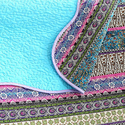 NEWLAKE Quilt Throw Blanket with Reversible Floral Patchwork, Blue Jacquard, 60X78 Inch - color: Ocean Blue