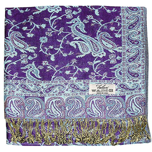 Falari Women's Reversible Paisley Pashmina Shawl Wrap Scarf For Evening Dresses Festivals Any Occasions All Seasons 80"x27" - color: Style 1 - Dark Purple & Turquoise