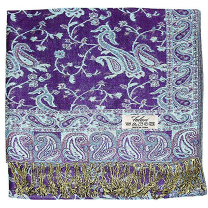 Falari Women's Reversible Paisley Pashmina Shawl Wrap Scarf For Evening Dresses Festivals Any Occasions All Seasons 80"x27" - color: Style 1 - Dark Purple & Turquoise