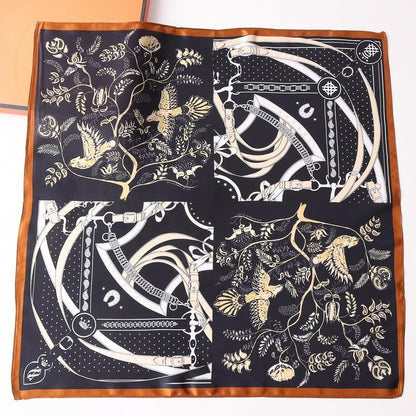 ANDANTINO 100% Mulberry Silk Square Scarf for Hair-25.6" X25.6'' Women Men Natural Silk Neckerchief Digital Printed Headscarf - color: Black&gold