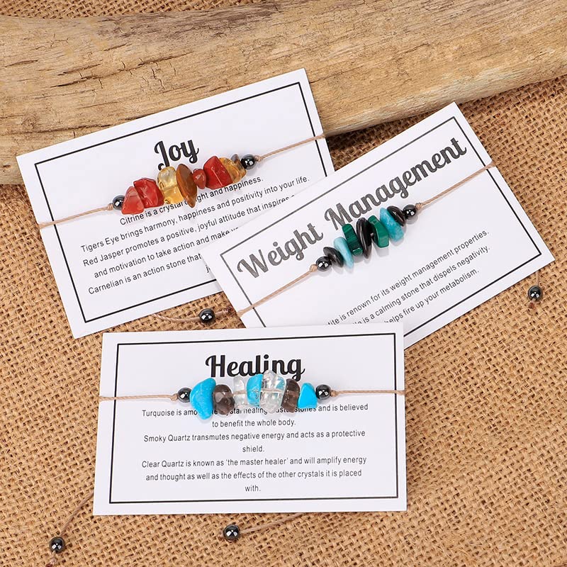 tenghong2021 Chakra Crystal Beaded Bracelet with Wish Card Adjustable Spiritual Anxiety Stone Beads Braide String Bracelet Yoga Meditation for Women Men Jewelry Birthday Gifts - style: Friendship
