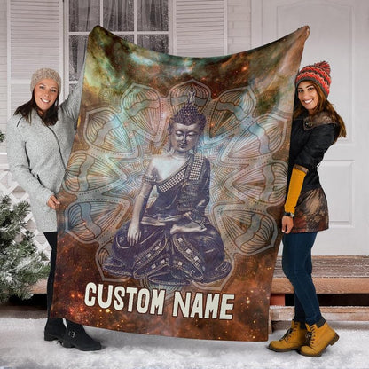 Custom Name Buddha Meditation Blanket – Personalized Zen Fleece Throw with Mandala Design, Spiritual Gift for Him or Her (Medium 50x60 Inches) - size: Medium 50x60 Inches