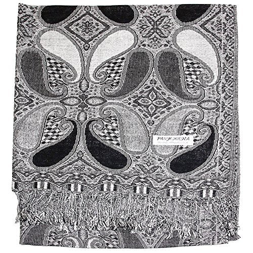 Falari Women's Reversible Paisley Pashmina Shawl Wrap Scarf For Evening Dresses Festivals Any Occasions All Seasons 80"x27" - color: Style 2 - Black Grey White