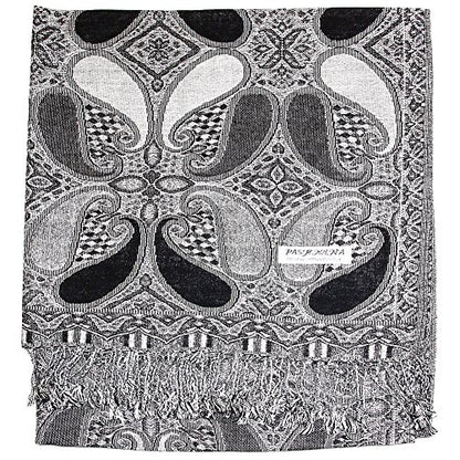 Falari Women's Reversible Paisley Pashmina Shawl Wrap Scarf For Evening Dresses Festivals Any Occasions All Seasons 80"x27" - color: Style 2 - Black Grey White