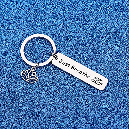 WUSUANED Breathe Lotus Keychain Yoga Jewelry Inspirational Gift for Women