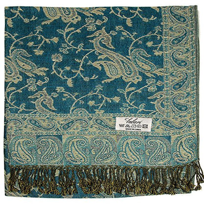 Falari Women's Reversible Paisley Pashmina Shawl Wrap Scarf For Evening Dresses Festivals Any Occasions All Seasons 80"x27" - color: Style 1 - Teal